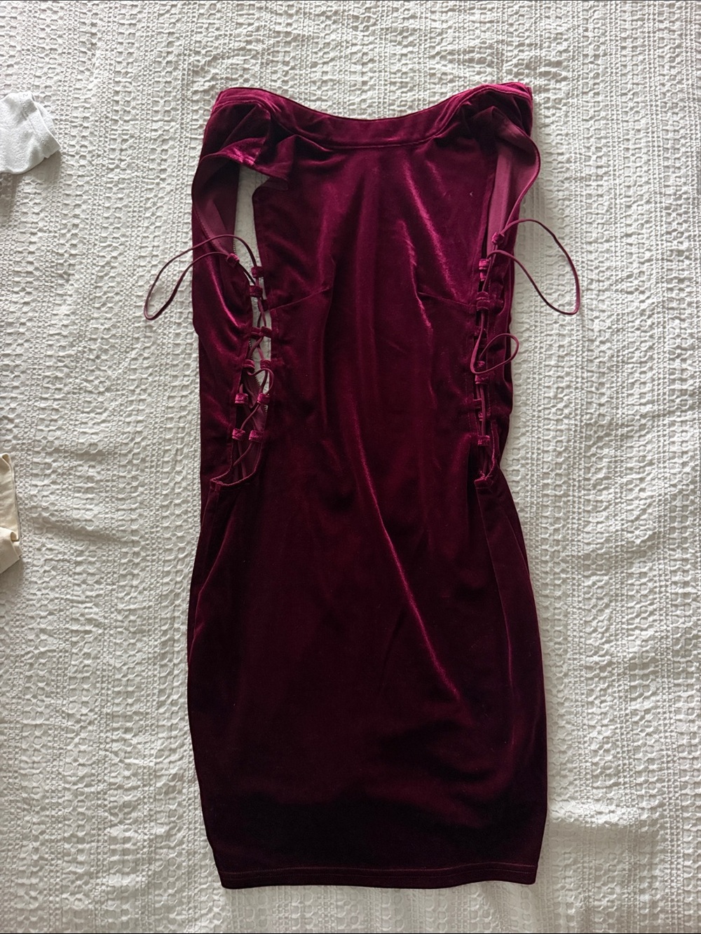 Windsor Velvet Lace-Up Dress in Burgundy
